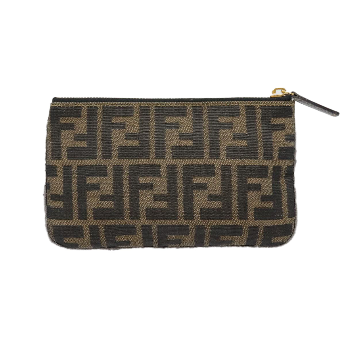 FENDI Zucca Canvas Pouch Black Gold Brown Auth yk15224