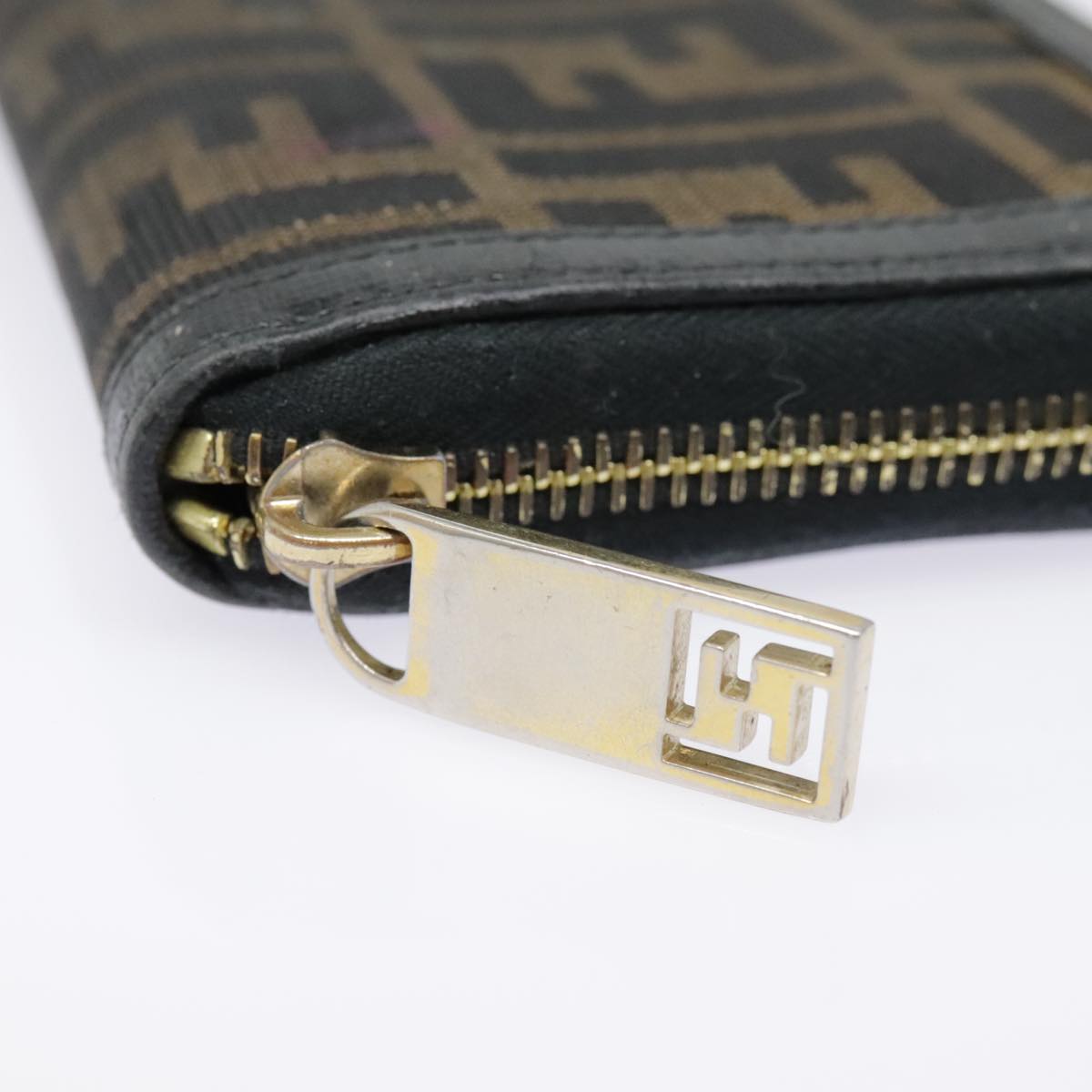 FENDI Zucca Canvas Wallet Black Brown gold Auth yk15225