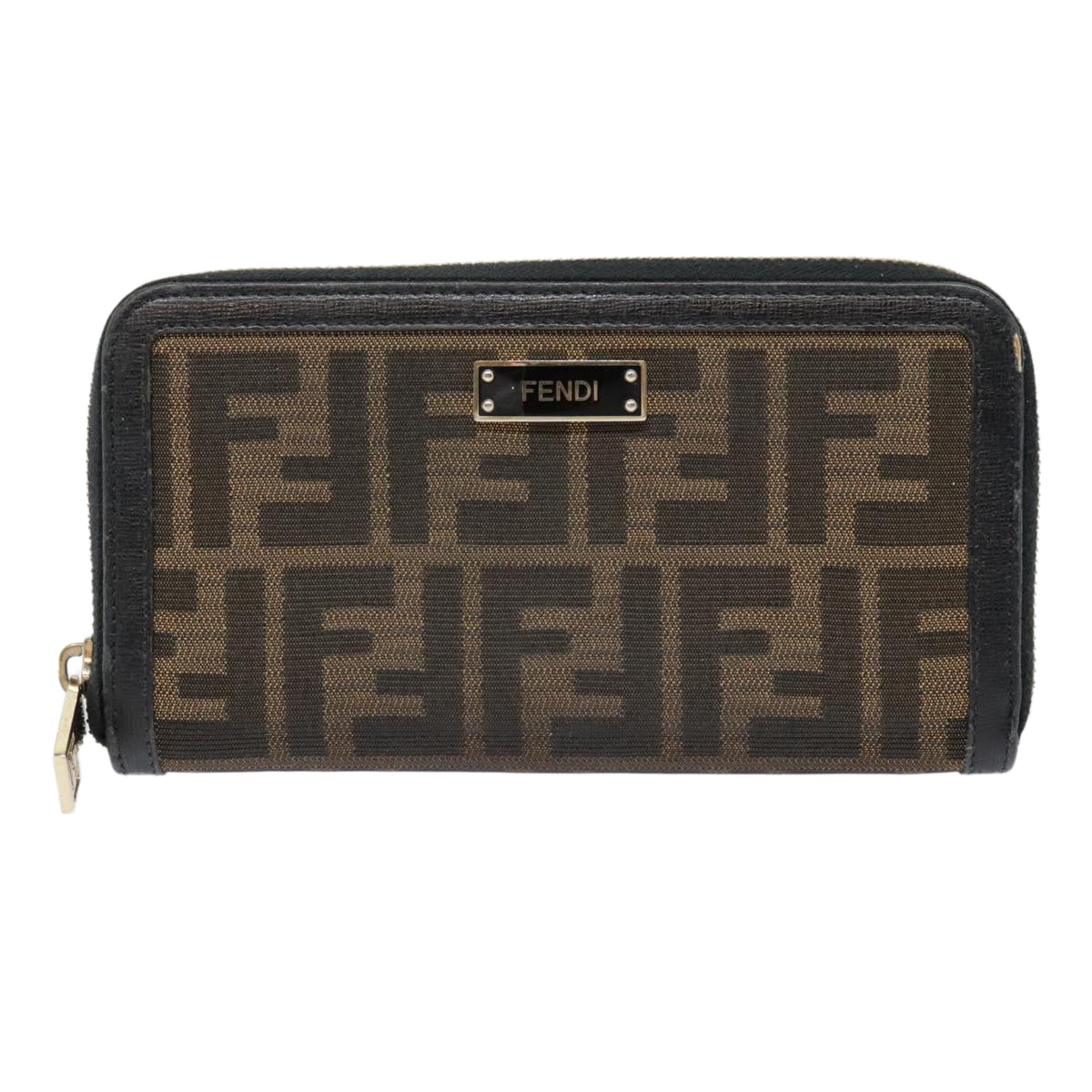 FENDI Zucca Canvas Wallet Black Brown gold Auth yk15225