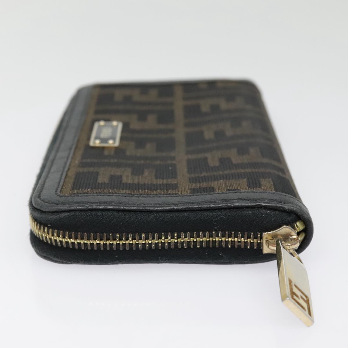 FENDI Zucca Canvas Wallet Black Brown gold Auth yk15225