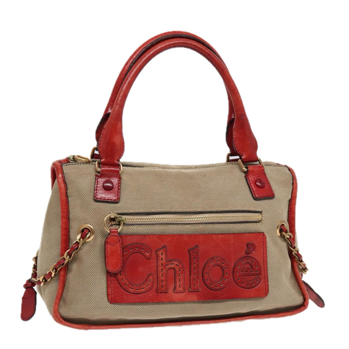 Chloe Harley Hand Bag Canvas Leather Beige Gold Auth yk15232