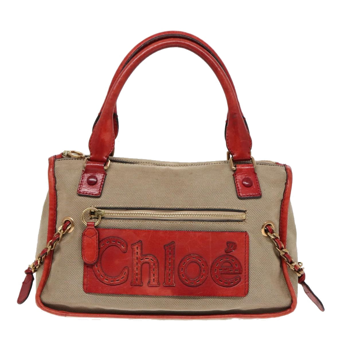 Chloe Harley Hand Bag Canvas Leather Beige Gold Auth yk15232