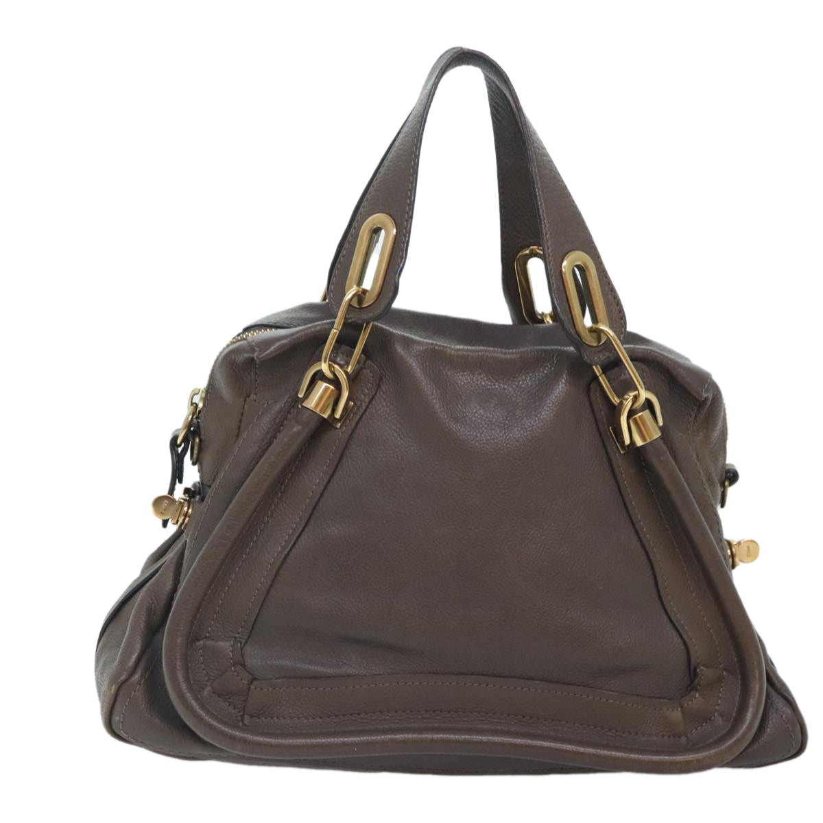 Chloe Paraty Hand Bag Leather 2way Brown Gold Auth yk15233