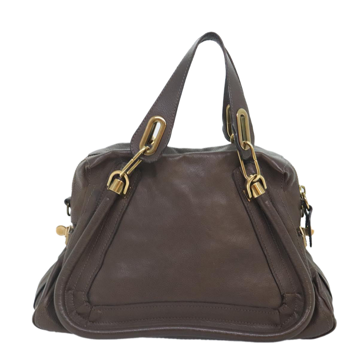 Chloe Paraty Hand Bag Leather 2way Brown Gold Auth yk15233