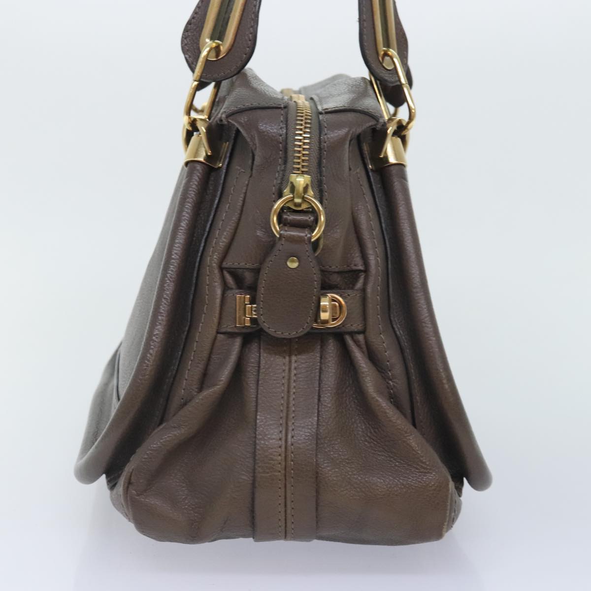 Chloe Paraty Hand Bag Leather 2way Brown Gold Auth yk15233