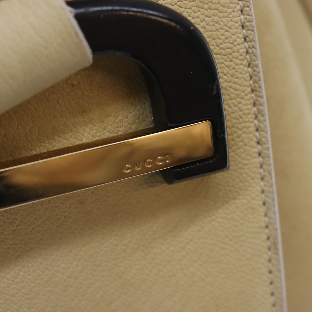 GUCCI Hand Bag Leather Beige Gold Auth yk15237