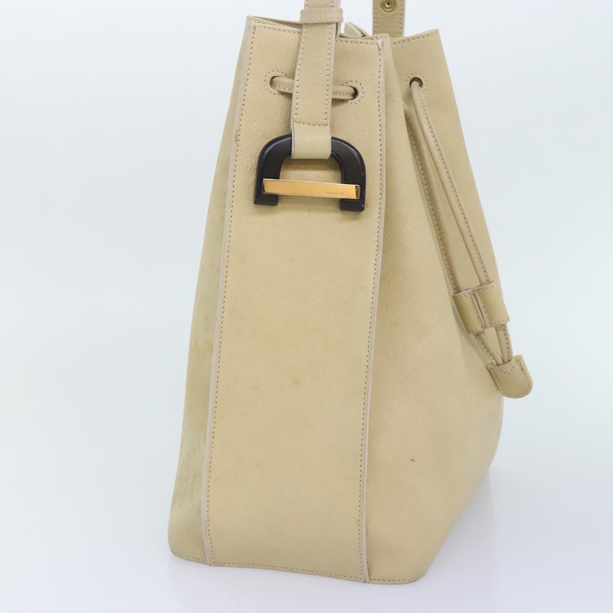 GUCCI Hand Bag Leather Beige Gold Auth yk15237