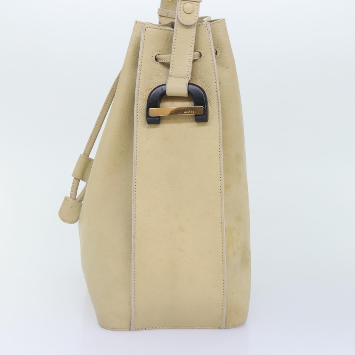 GUCCI Hand Bag Leather Beige Gold Auth yk15237