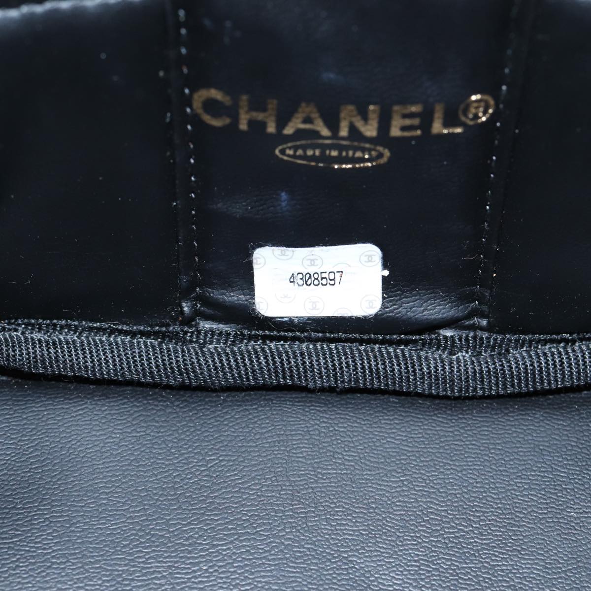 CHANEL COCO Mark Vanity Pouch Patent leather Black Gold CC Auth yk15241