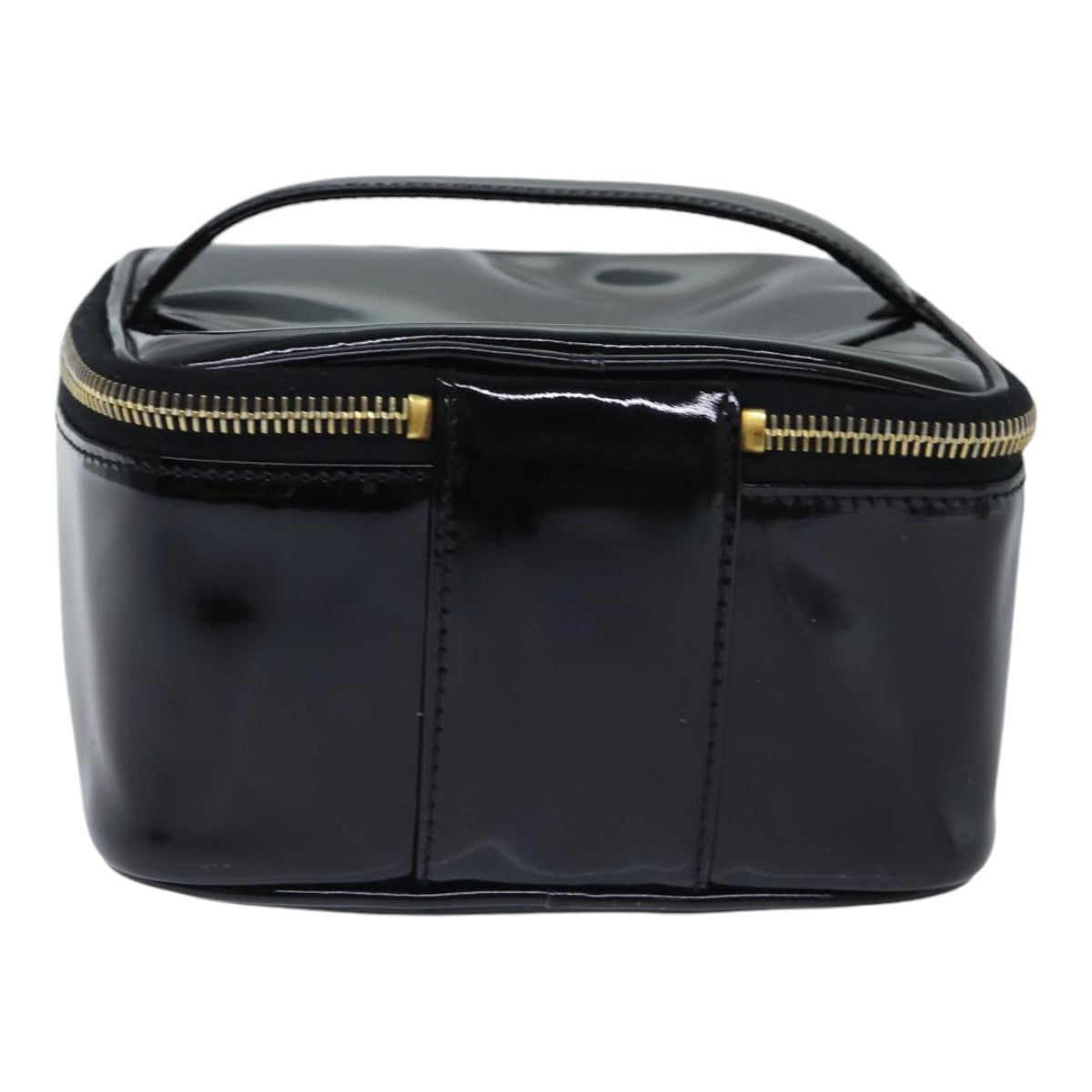 CHANEL COCO Mark Vanity Pouch Patent leather Black Gold CC Auth yk15241