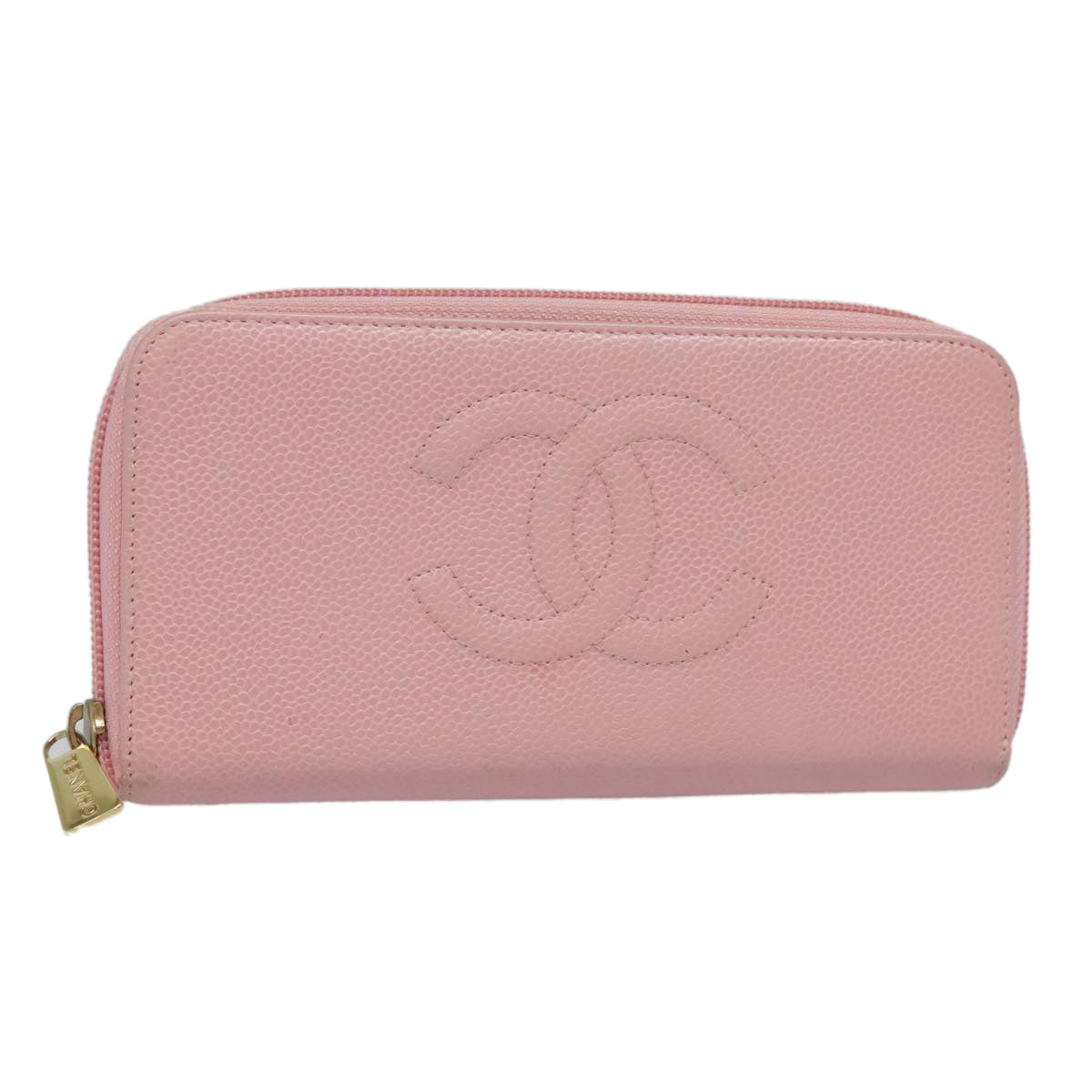 CHANEL COCO Mark Wallet Caviar Skin Pink Gold CC Auth yk15247