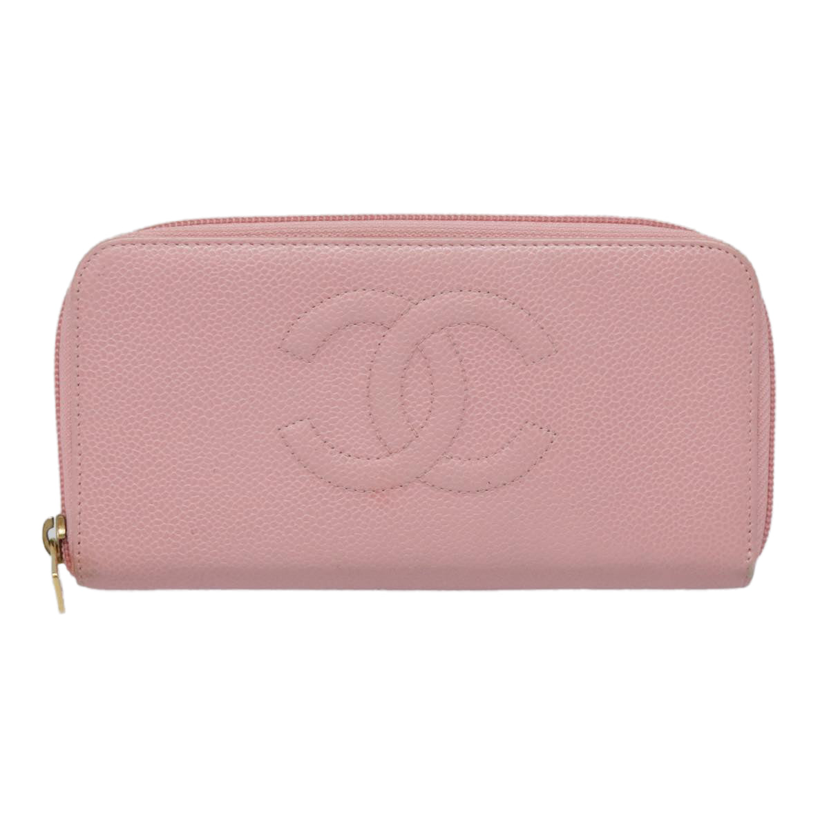 CHANEL COCO Mark Wallet Caviar Skin Pink Gold CC Auth yk15247