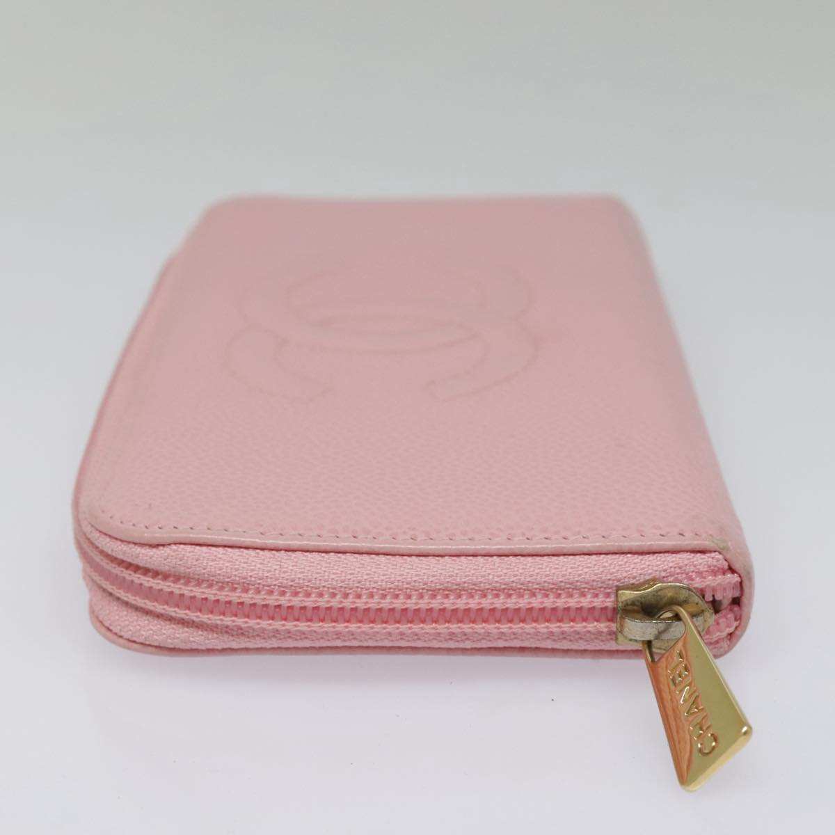 CHANEL COCO Mark Wallet Caviar Skin Pink Gold CC Auth yk15247