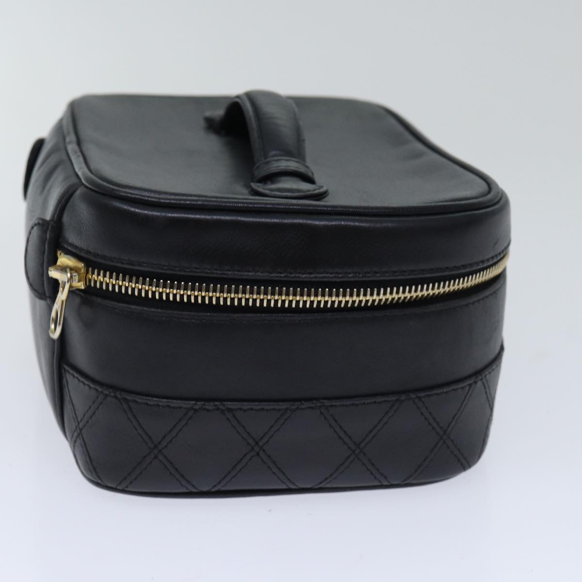 CHANEL Vanity Bicolore Pouch Leather Black Gold CC Auth yk15250