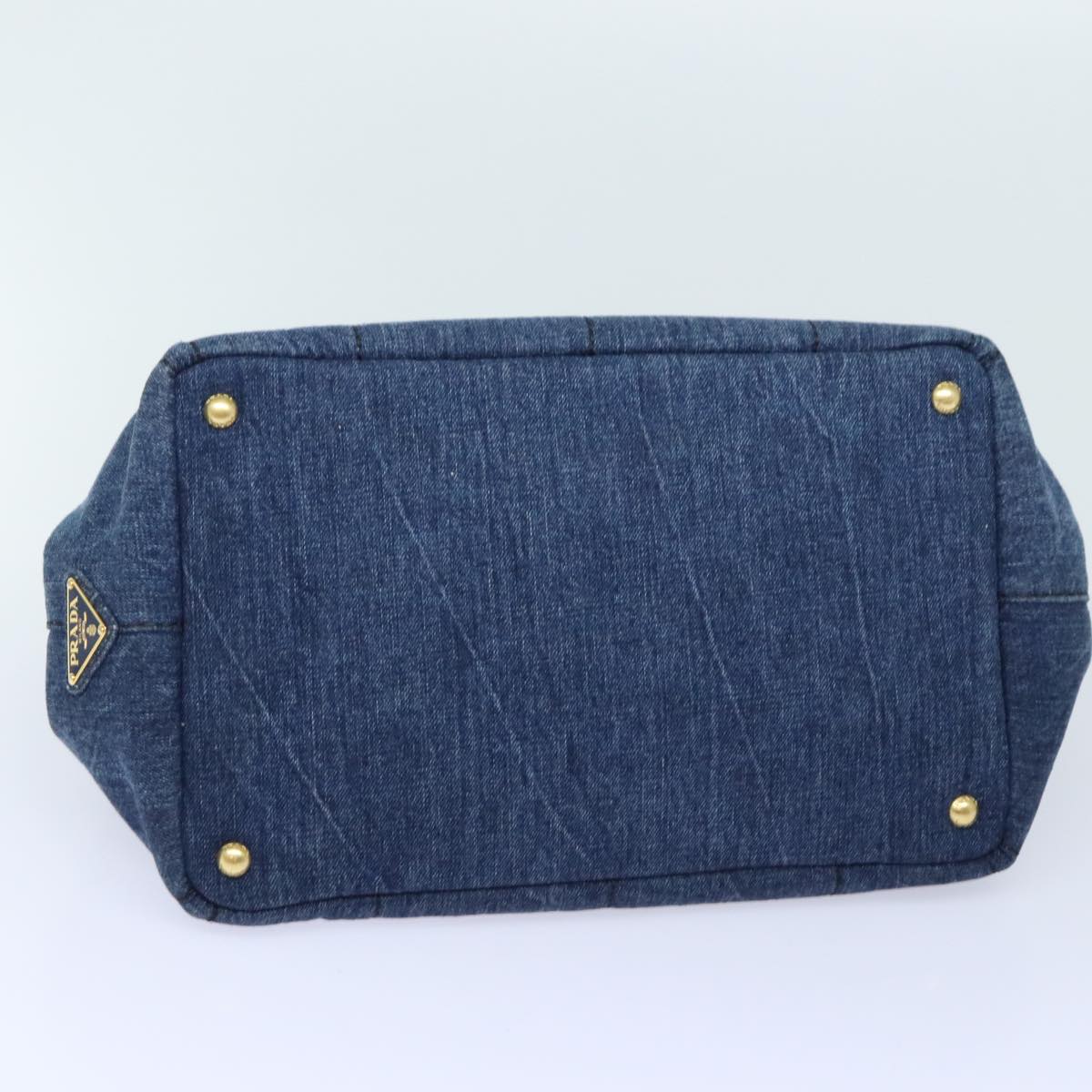 PRADA Canapa MM Hand Bag Denim Blue Gold Auth yk15254