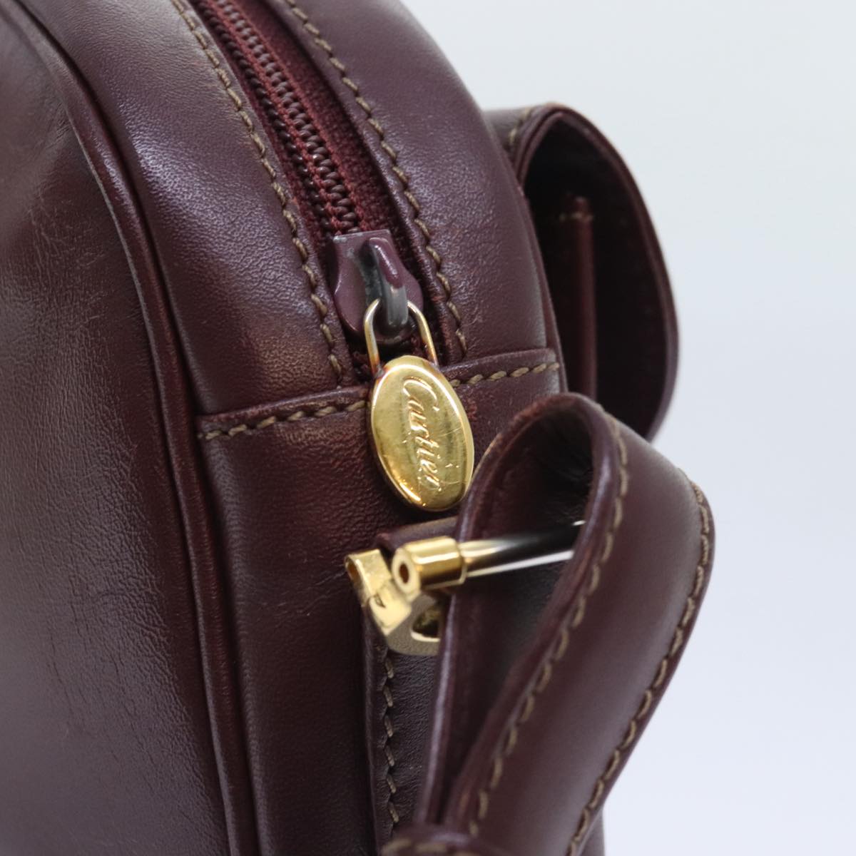 CARTIER Shoulder Bag Leather Bordeaux Auth yk15259