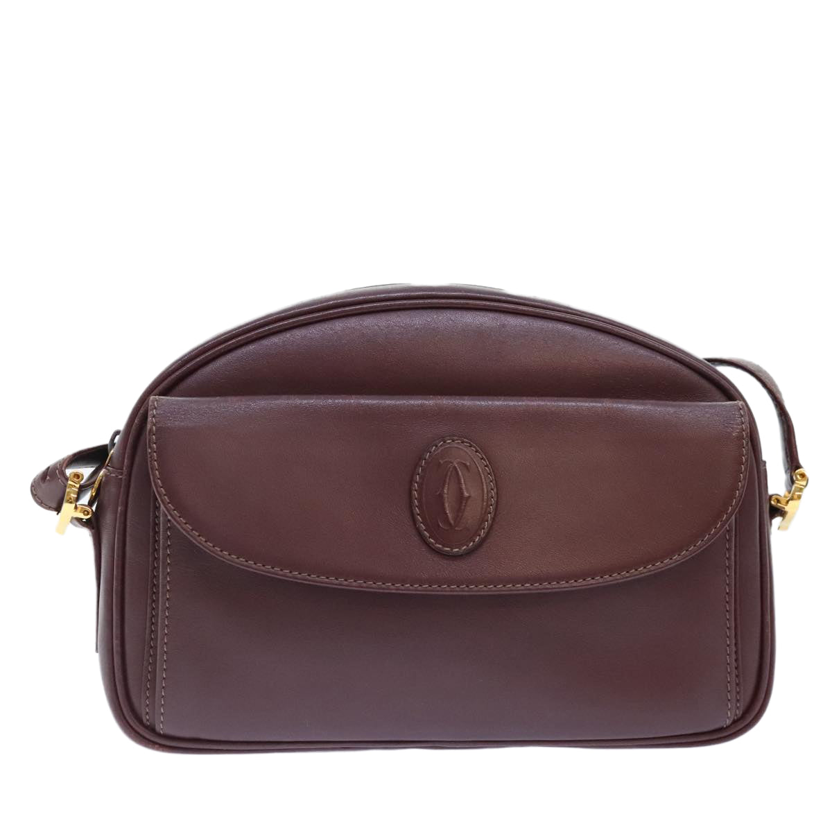 CARTIER Shoulder Bag Leather Bordeaux Auth yk15259