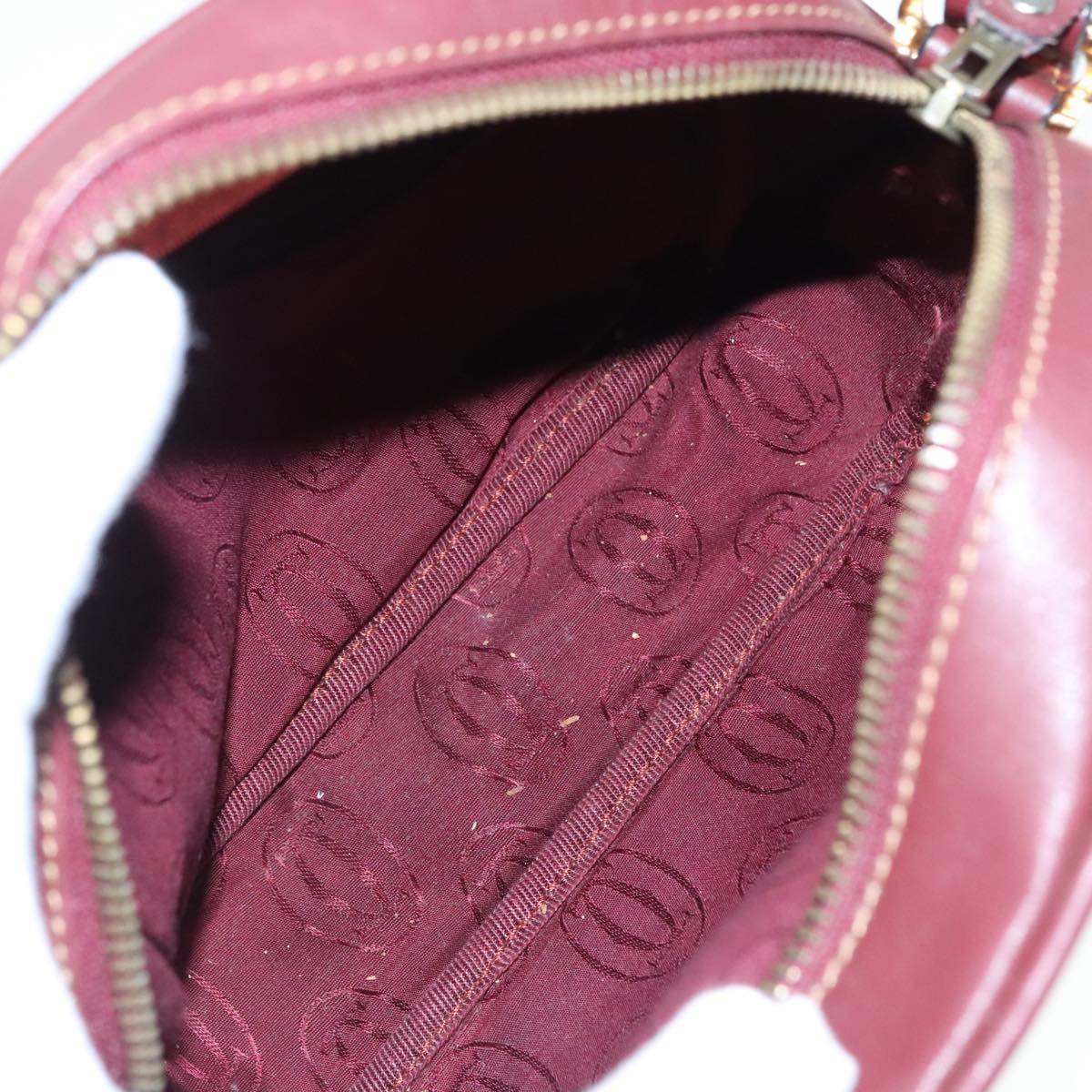 CARTIER Shoulder Bag Leather Bordeaux Auth yk15260