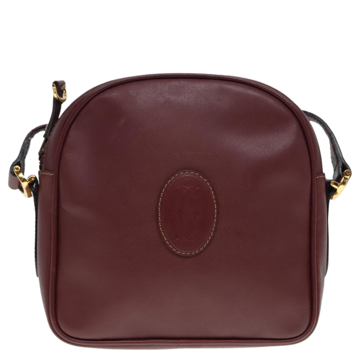 CARTIER Shoulder Bag Leather Bordeaux Auth yk15260