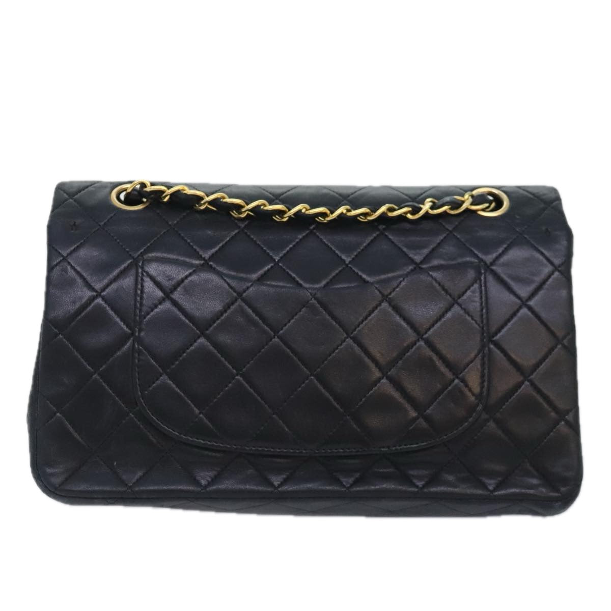 CHANEL Matelasse Turn Lock Chain Shoulder Bag Lamb Skin Black CC Auth yk15263A