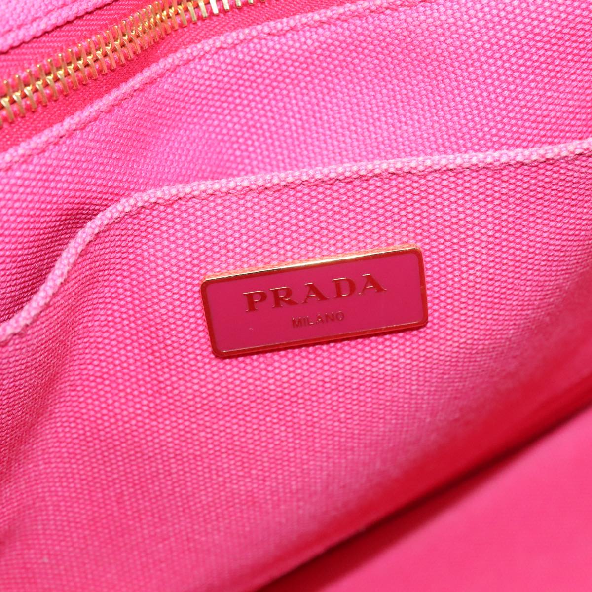 PRADA Canapa MM Hand Bag Canvas Pink Gold Auth yk15280