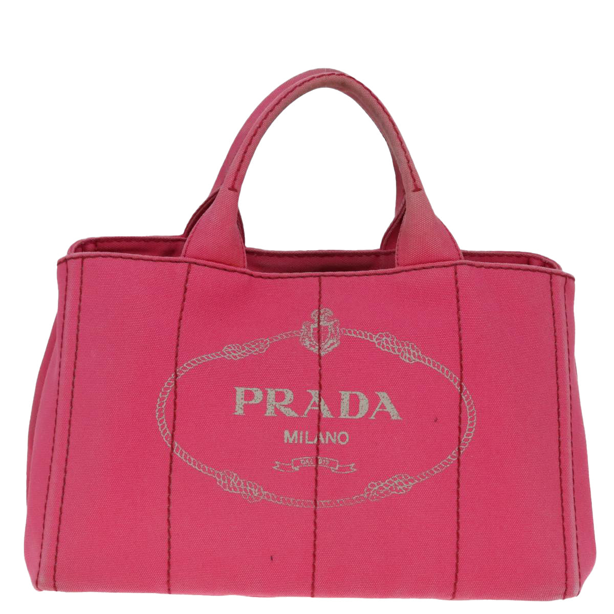 PRADA Canapa MM Hand Bag Canvas Pink Gold Auth yk15280