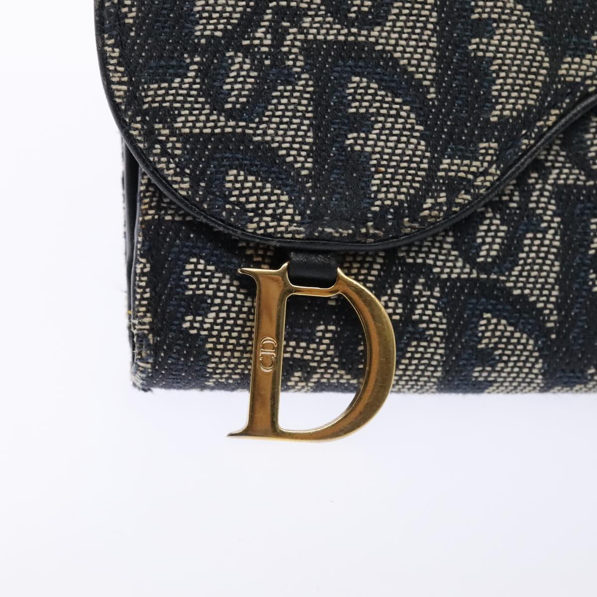 Christian Dior Trotter Canvas Wallet Navy Gold Auth yk15286