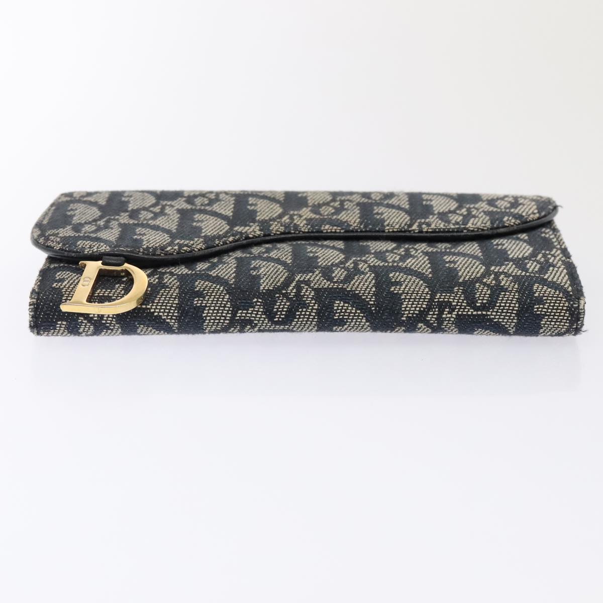 Christian Dior Trotter Canvas Wallet Navy Gold Auth yk15286