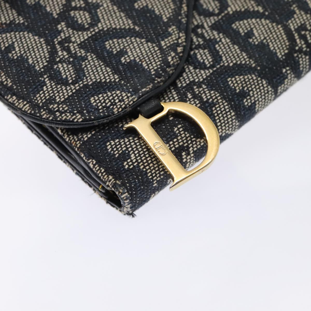 Christian Dior Trotter Canvas Wallet Navy Gold Auth yk15286