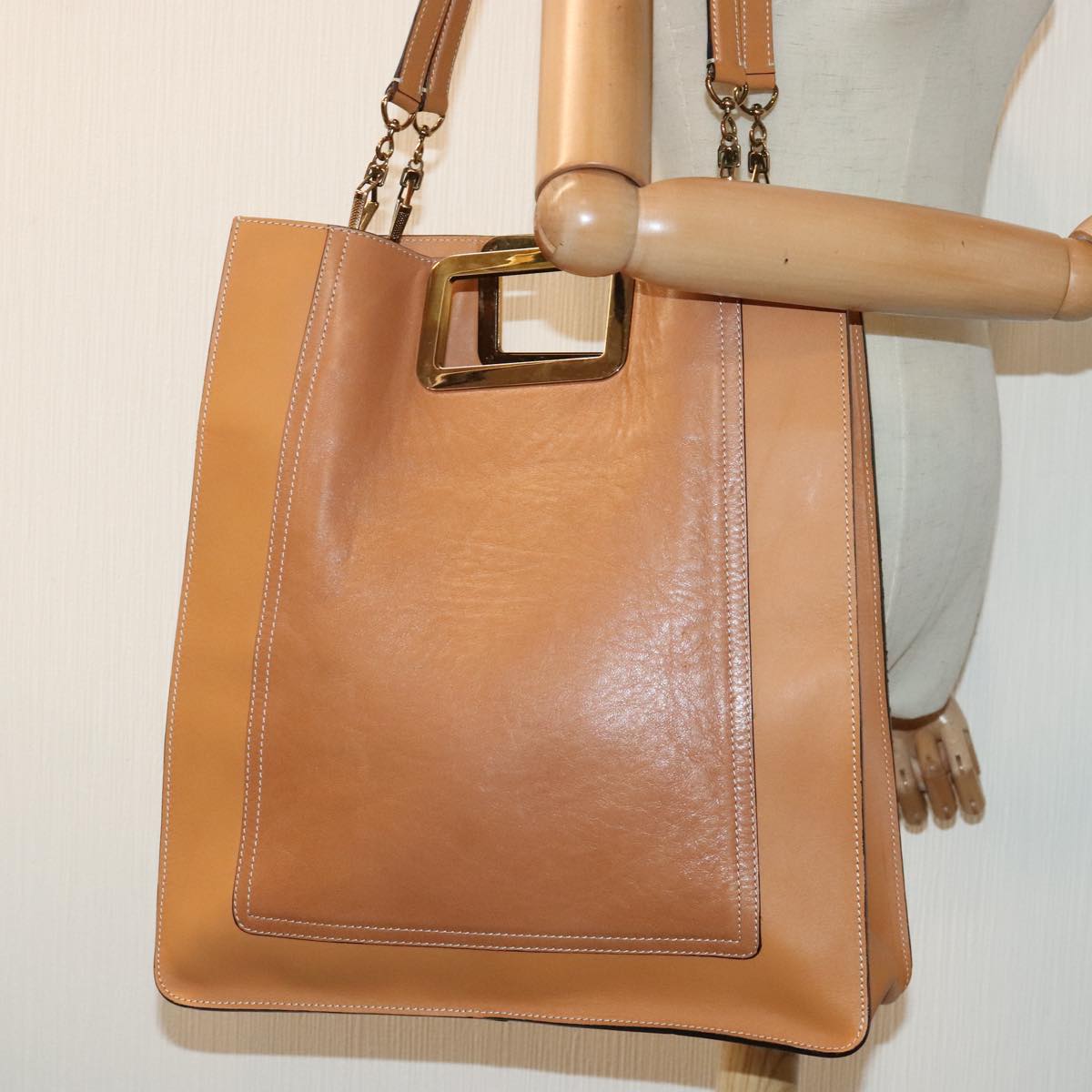 Chloe Hand Bag Leather Brown Gold Auth yk15287