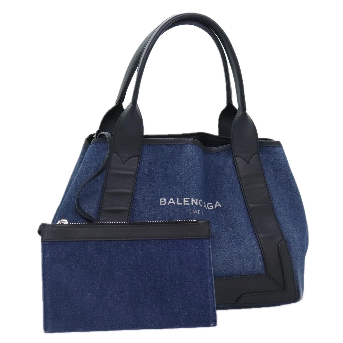 BALENCIAGA Navy Cabas S Hand Bag Denim Silver Blue 339933 Auth yk15288