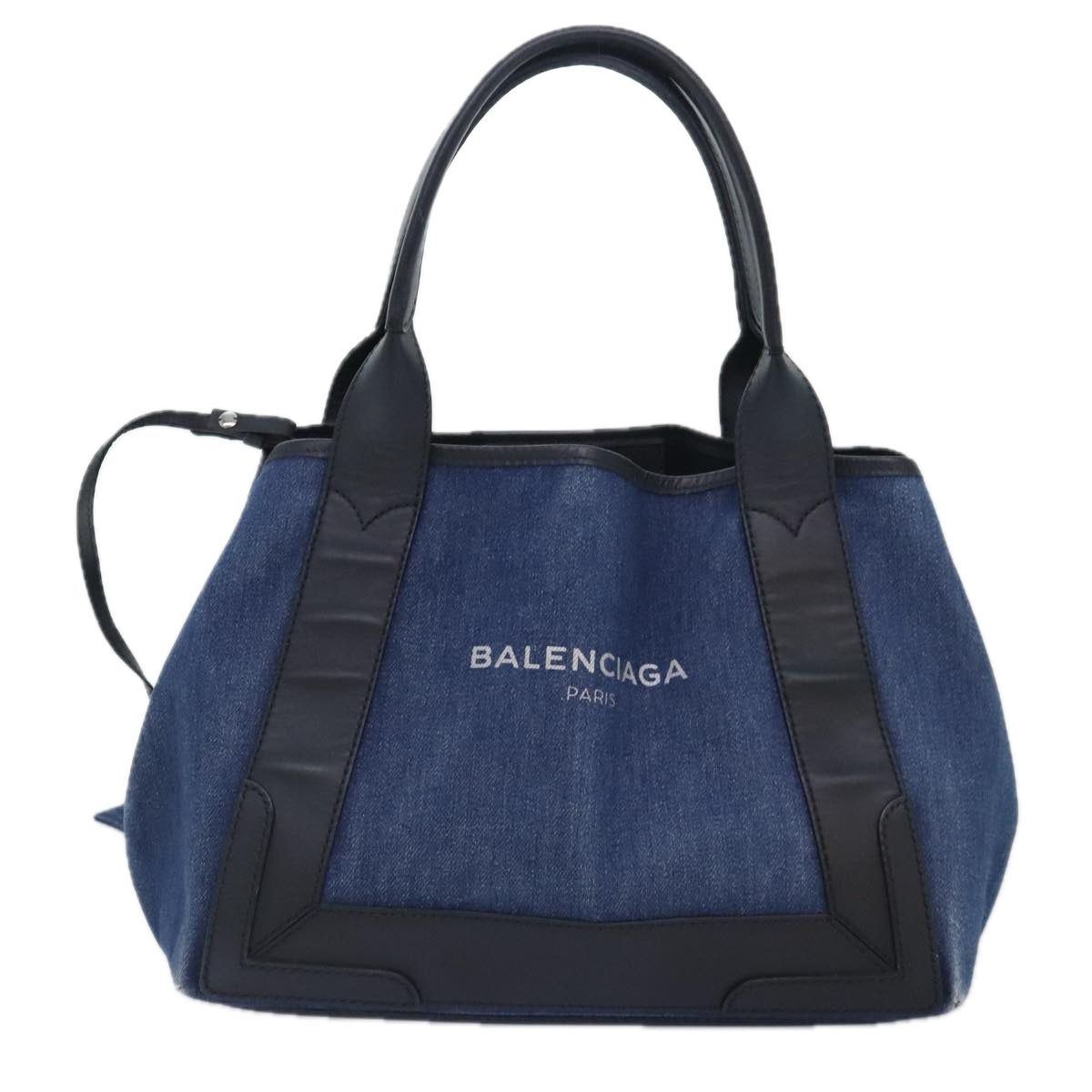 BALENCIAGA Navy Cabas S Hand Bag Denim Silver Blue 339933 Auth yk15288