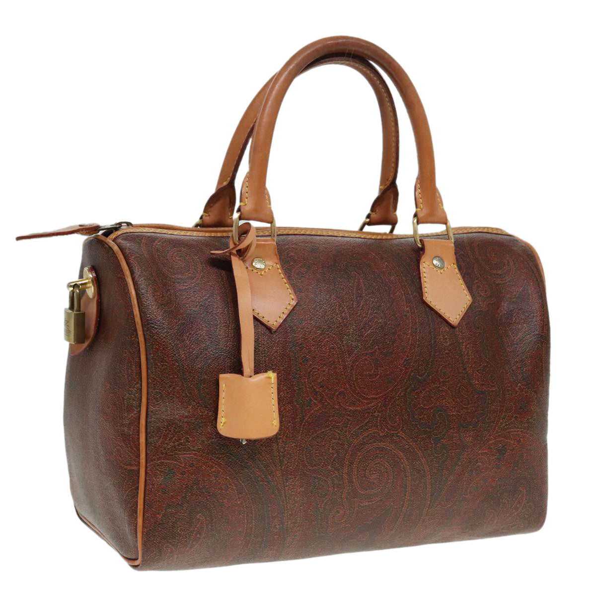 ETRO Paisley Hand Bag Leather Brown Auth yk15314