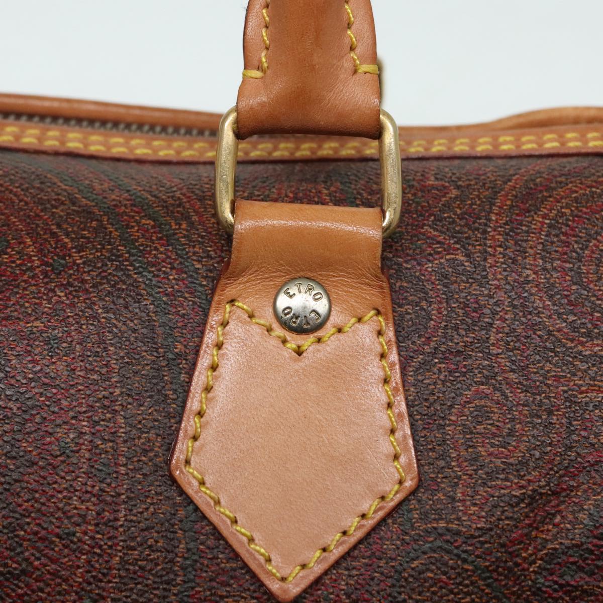 ETRO Paisley Hand Bag Leather Brown Auth yk15314