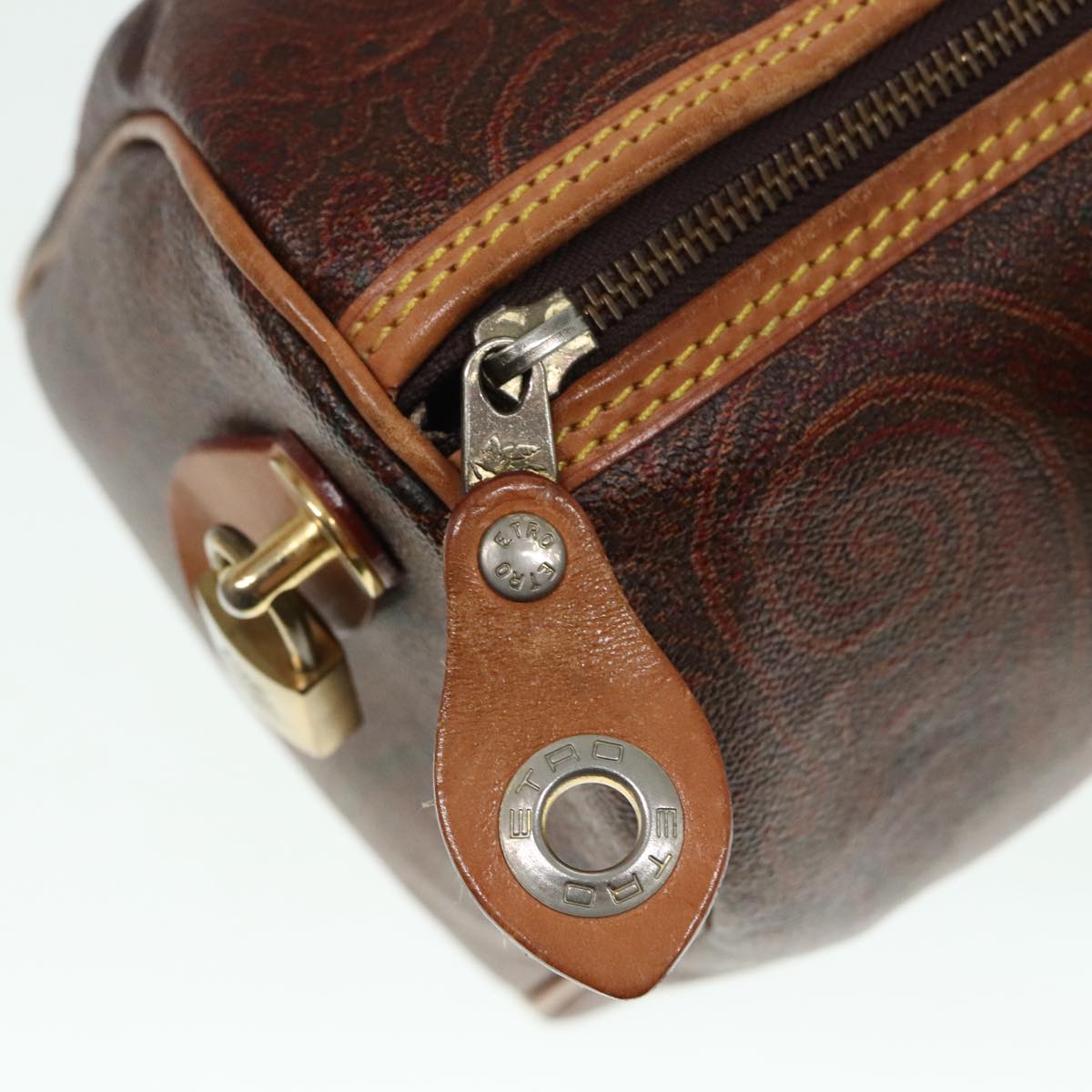 ETRO Paisley Hand Bag Leather Brown Auth yk15314