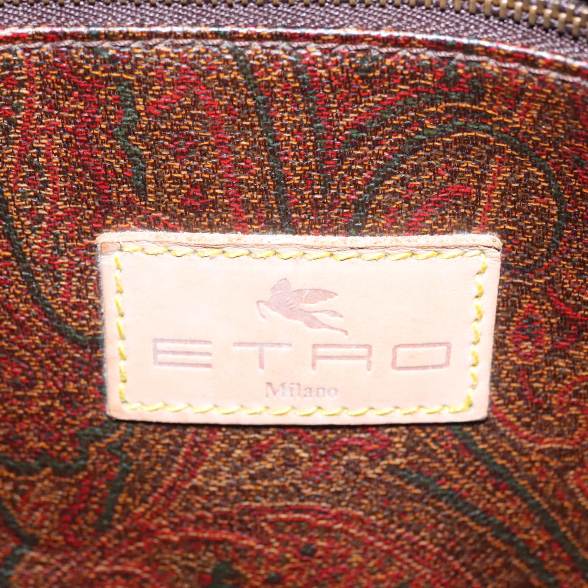 ETRO Paisley Hand Bag Leather Brown Auth yk15314