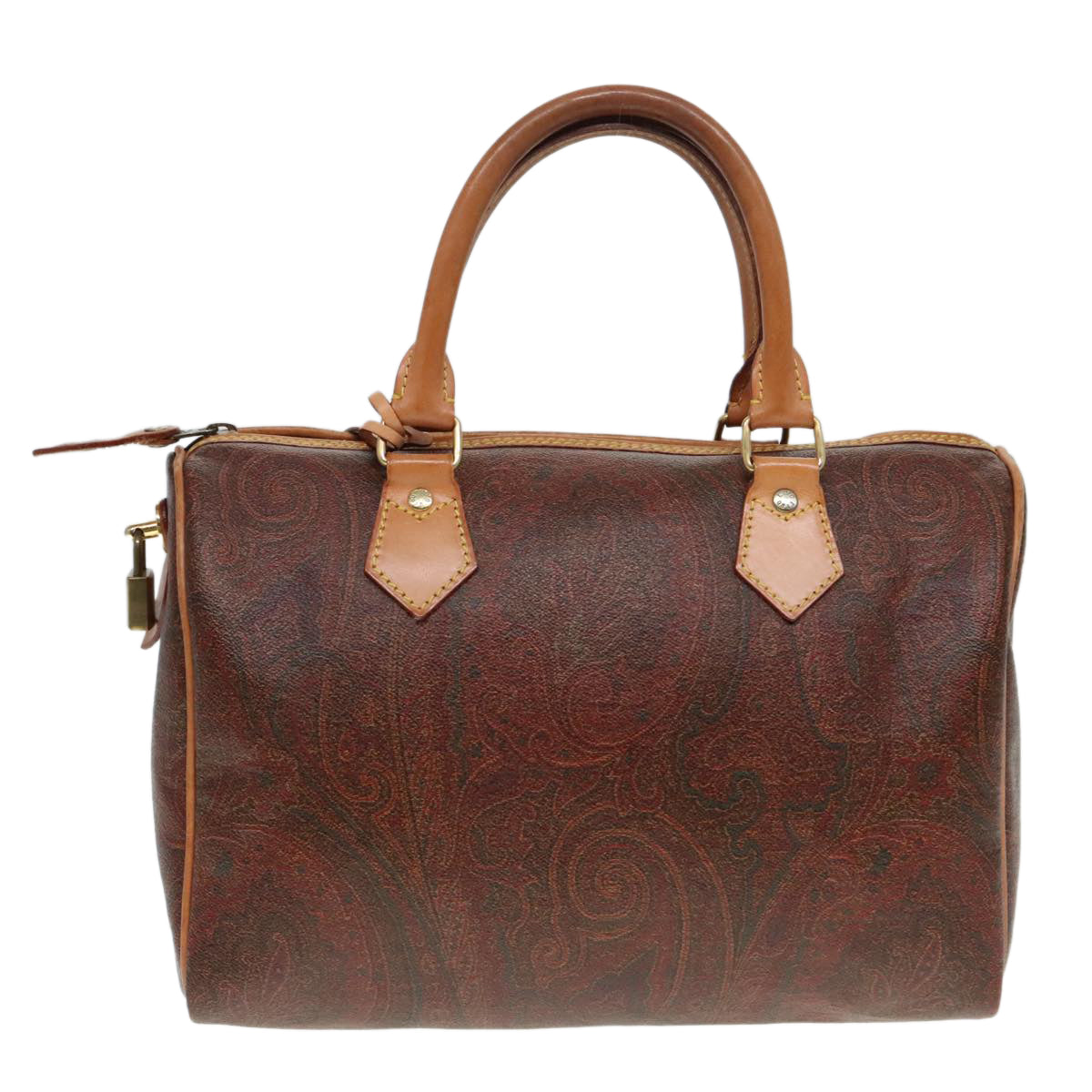 ETRO Paisley Hand Bag Leather Brown Auth yk15314