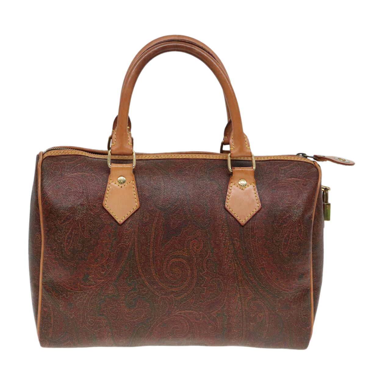 ETRO Paisley Hand Bag Leather Brown Auth yk15314