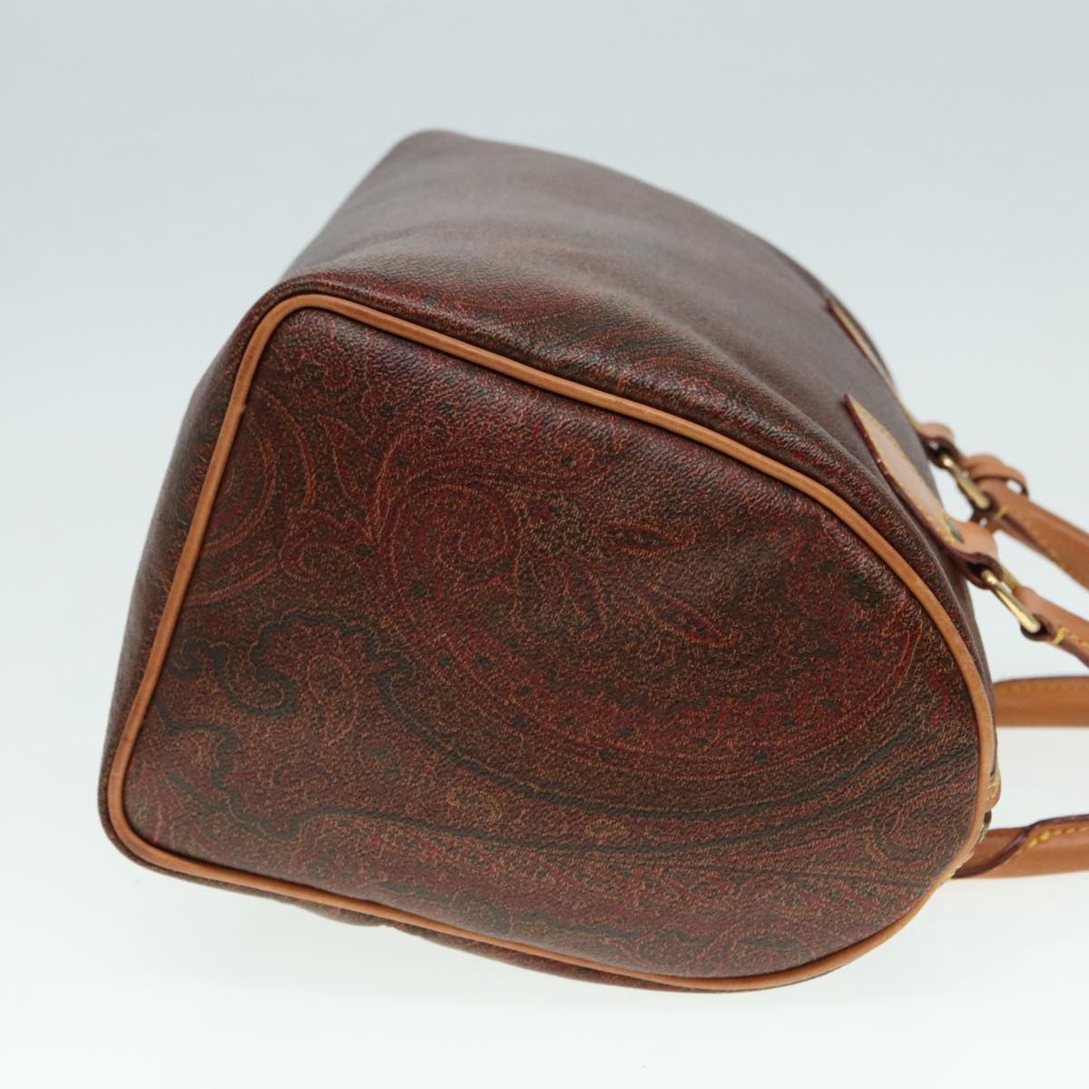 ETRO Paisley Hand Bag Leather Brown Auth yk15314