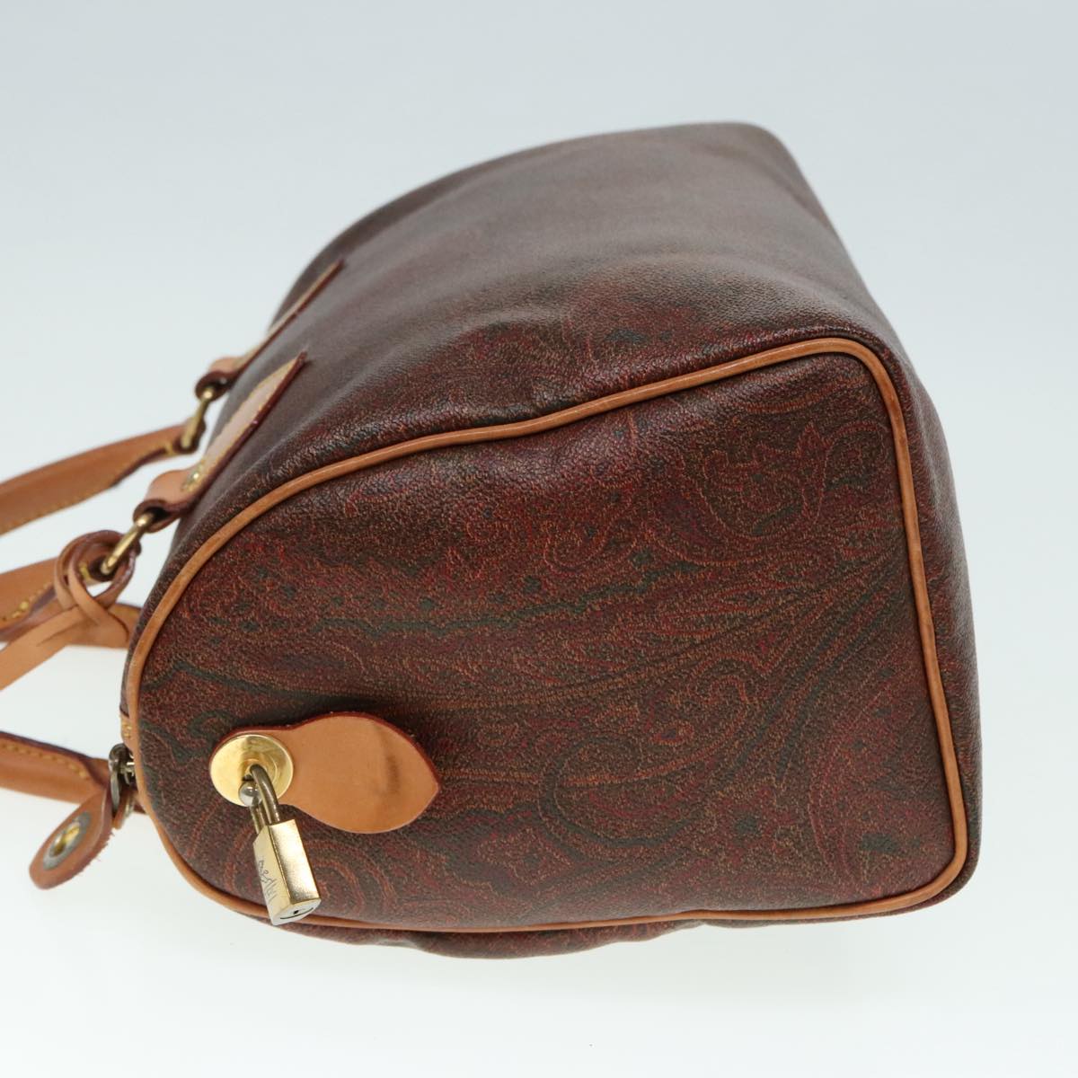 ETRO Paisley Hand Bag Leather Brown Auth yk15314