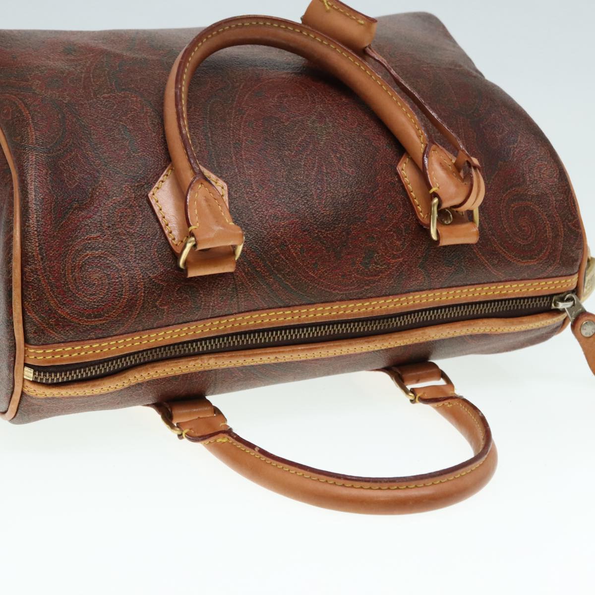 ETRO Paisley Hand Bag Leather Brown Auth yk15314