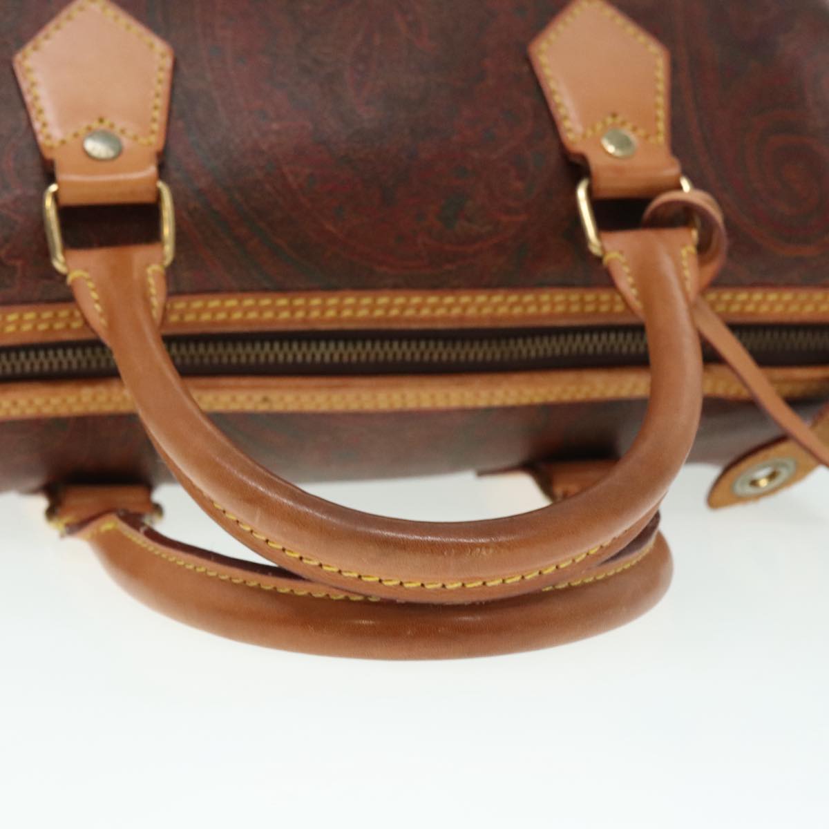 ETRO Paisley Hand Bag Leather Brown Auth yk15314