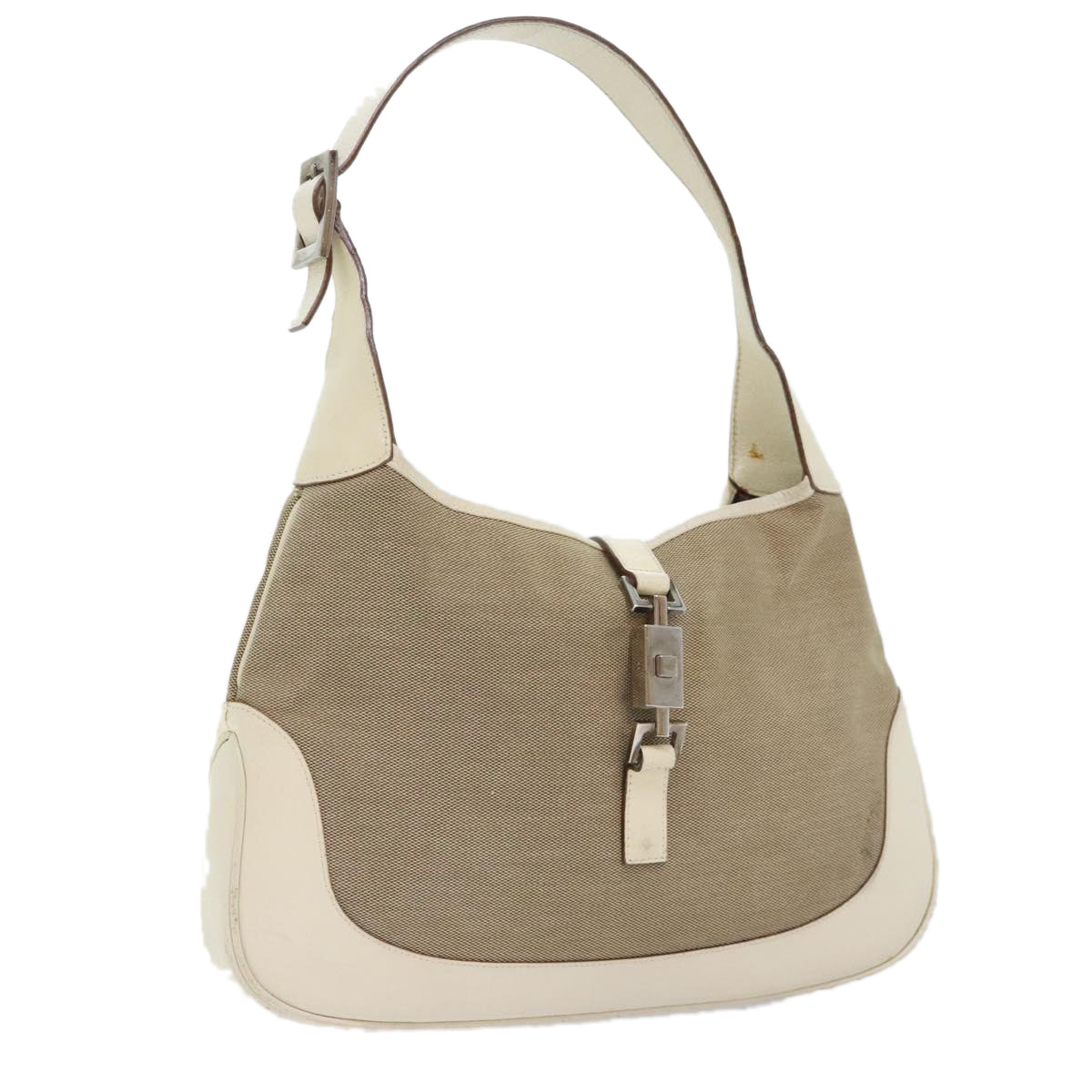 GUCCI Jackie Hand Bag Canvas Leather Beige Silver 001 3306 Auth yk15338