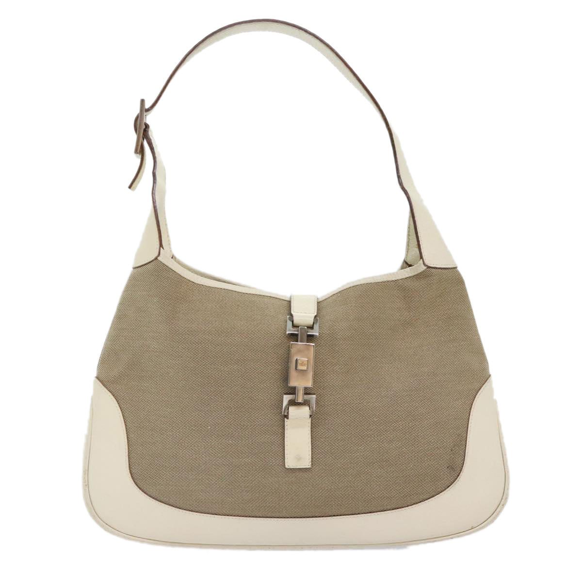 GUCCI Jackie Hand Bag Canvas Leather Beige Silver 001 3306 Auth yk15338