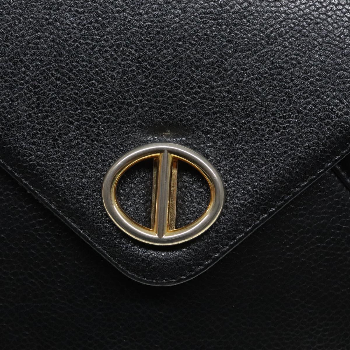 Christian Dior Hand Bag Leather Black Gold Auth yk15344