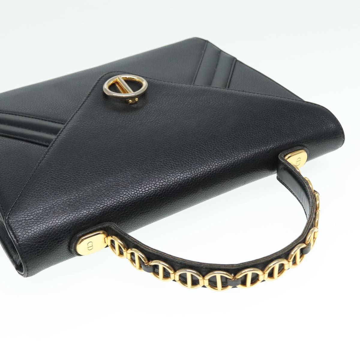 Christian Dior Hand Bag Leather Black Gold Auth yk15344