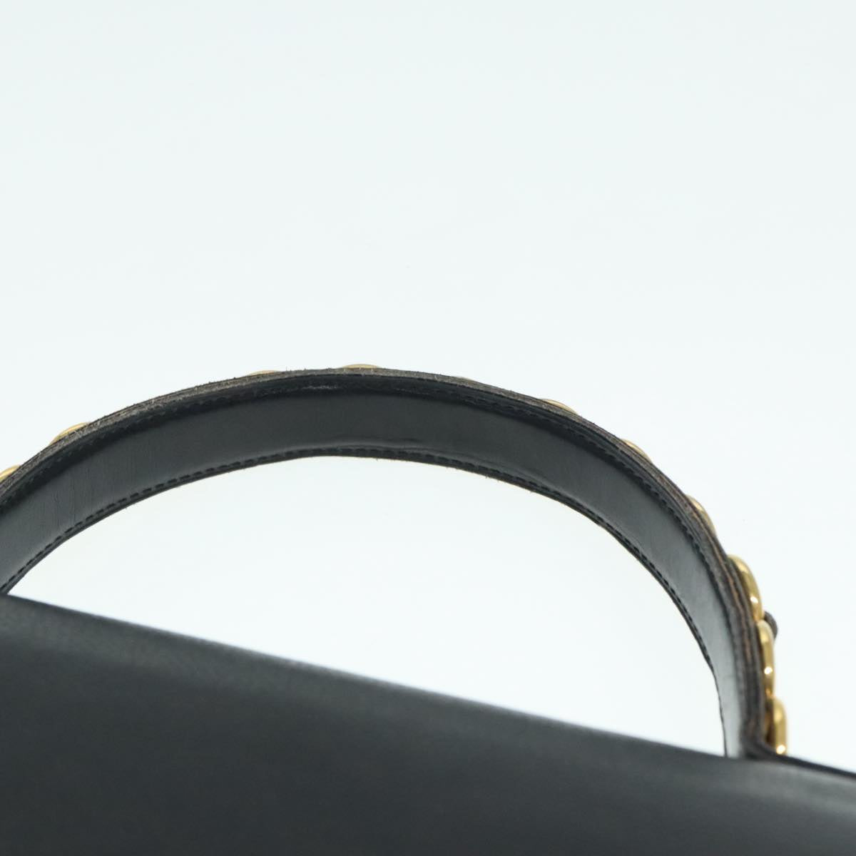 Christian Dior Hand Bag Leather Black Gold Auth yk15344