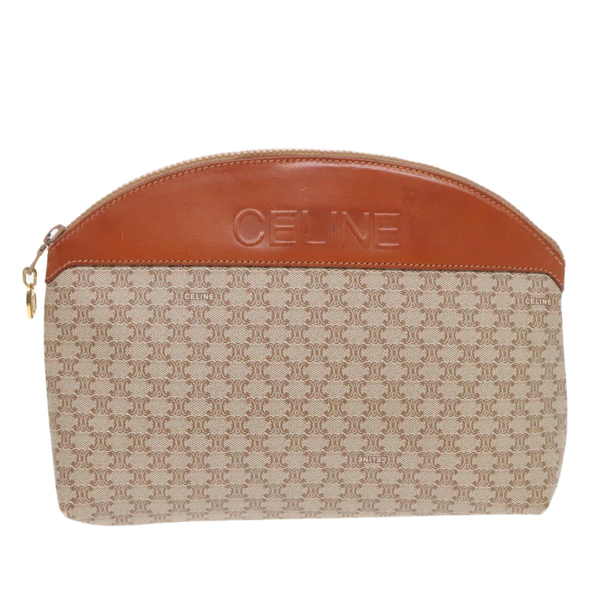 CELINE Macadam Canvas Pouch Beige Gold Auth yk15346