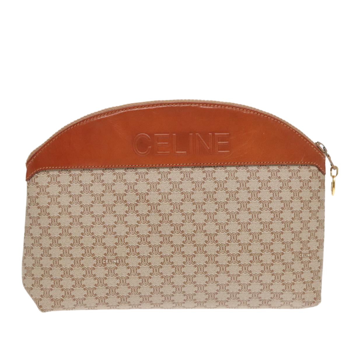 CELINE Macadam Canvas Pouch Beige Gold Auth yk15346