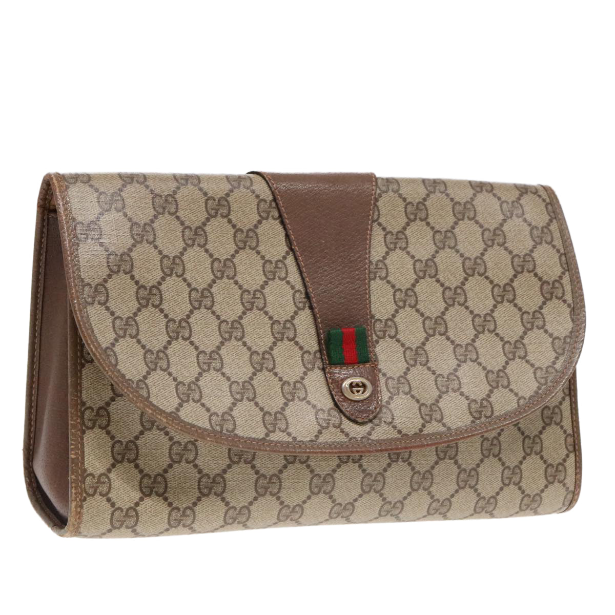 GUCCI GG Supreme Web Sherry Line Clutch Bag PVC Beige 156 01 031 Auth yk15347